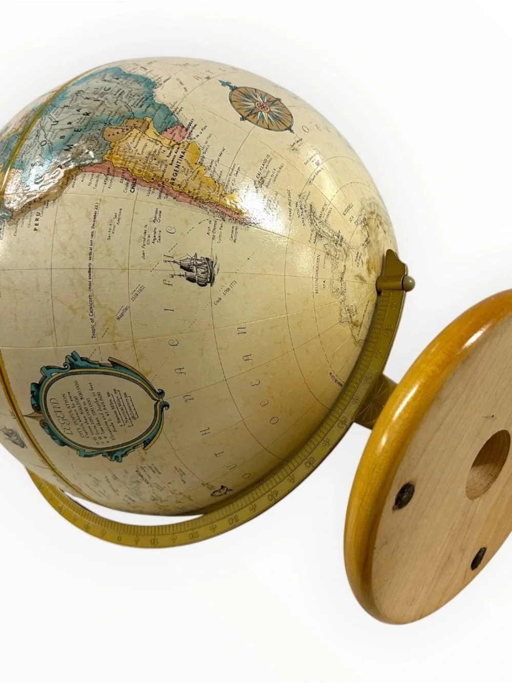 Vintage c1979 Replogle World Classic 12” Globe Raised Relief Wood Base USA